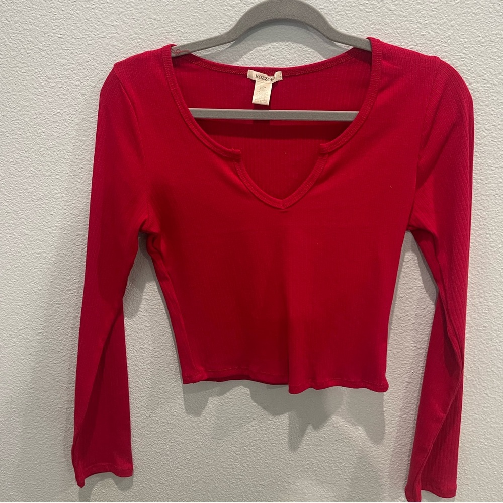 Red long sleeve crop Top